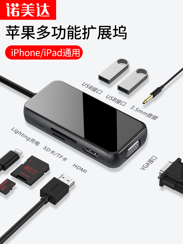 Многофункциональный расширять док яблоко iphone мобильный телефон ipad подключение телевизор дисплей проекция Yi hdmi/vga hd видео конвертер кабель Lightning расширять usb адаптер для