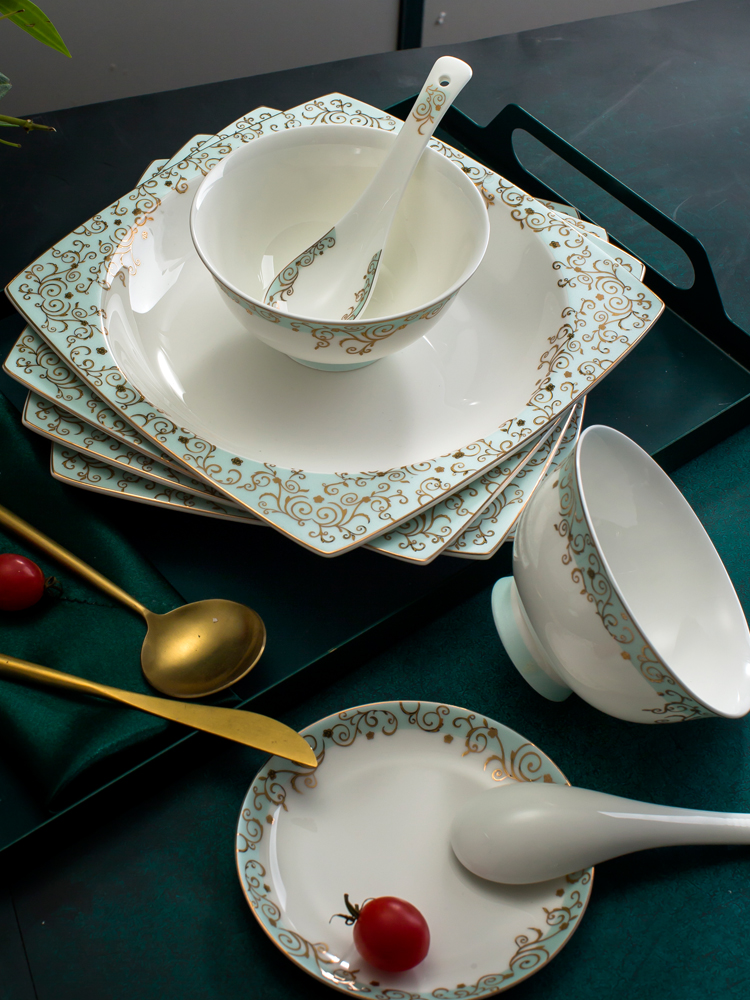 Jingdezhen dishes suit household ipads porcelain tableware Nordic up phnom penh high - end dishes western - style eat bowl bowl of ten people
