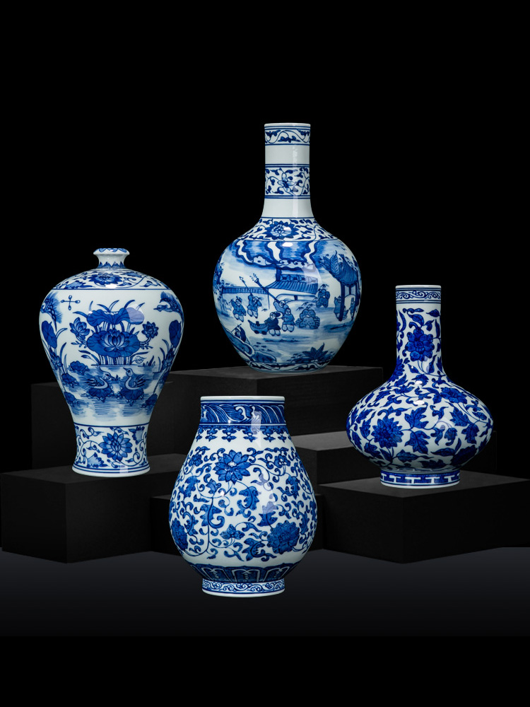 Vase furnishing articles flower adornment jingdezhen blue and white Vase ceramic antique wood, small desktop Chinese Vase