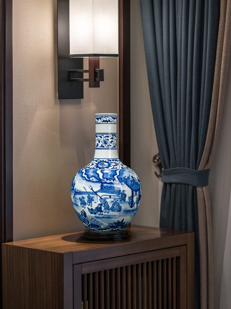 Vase furnishing articles flower adornment jingdezhen blue and white Vase ceramic antique wood, small desktop Chinese Vase