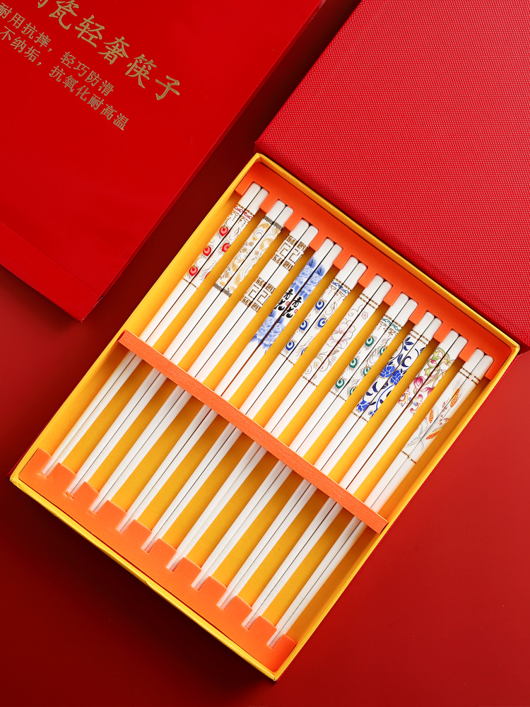 Jingdezhen ceramic public chopsticks informs the high temperature resistant antiskid mouldproof high - grade ipads China suit 10 pairs of gift boxes