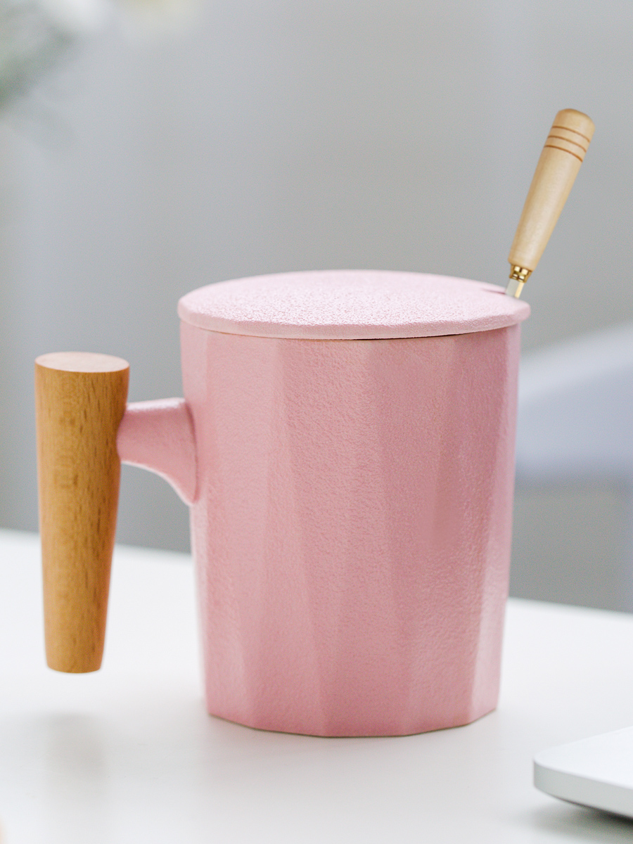 Creative Japanese mugs, lovely household ceramic cups water cup spoon retro coffee cup office cup with cover