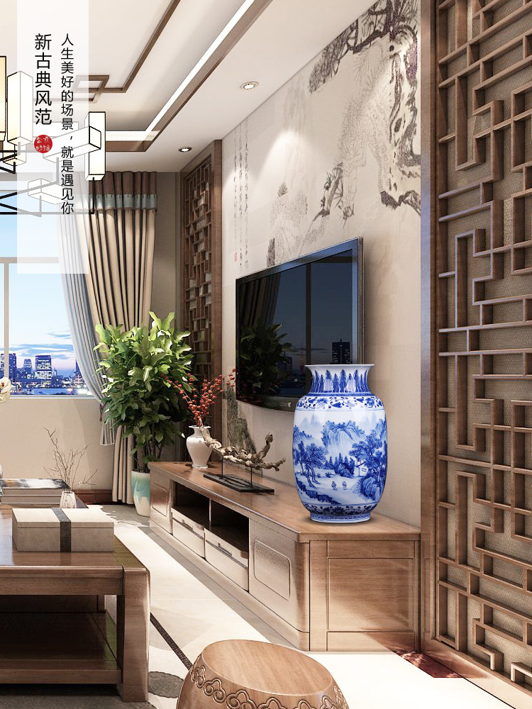 Jingdezhen ceramics hand blue and white porcelain vase is placed the new Chinese style household living room TV cabinet flower decorations