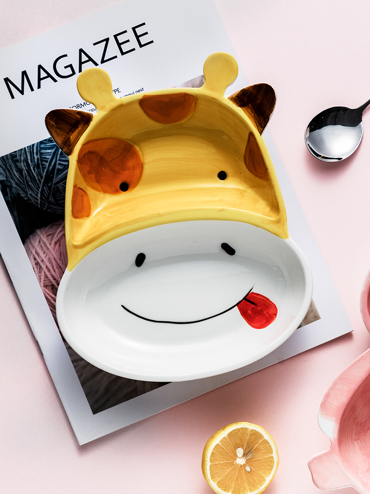 Porcelain color beautiful, lovely animal model ceramic bowl dishes suit creative household breakfast tray express to use children tableware