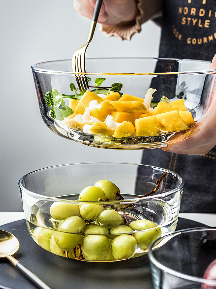Household porcelain color beauty creative fruit salad bowl heat - resistant glass transparent bowl dessert bowl of small bowl large mixing bowl