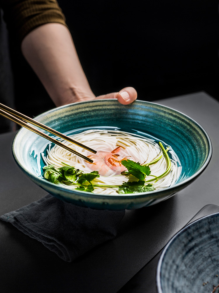 Porcelain color beauty of Japanese ceramic bowl relief rainbow such always pull household soup bowl rainbow such use large salad bowl dish bowl of tableware restoring ancient ways