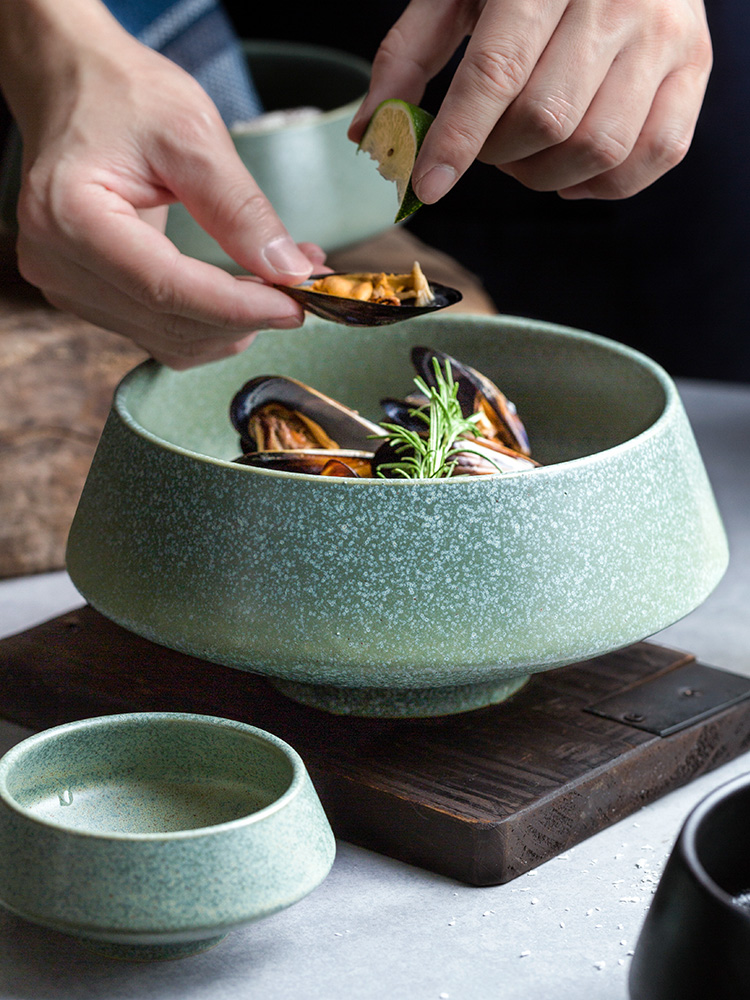 Porcelain color beauty creative ceramic bowl noodles bowl of soup bowl dish large irregular salad bowl tall bowl of tableware restoring ancient ways