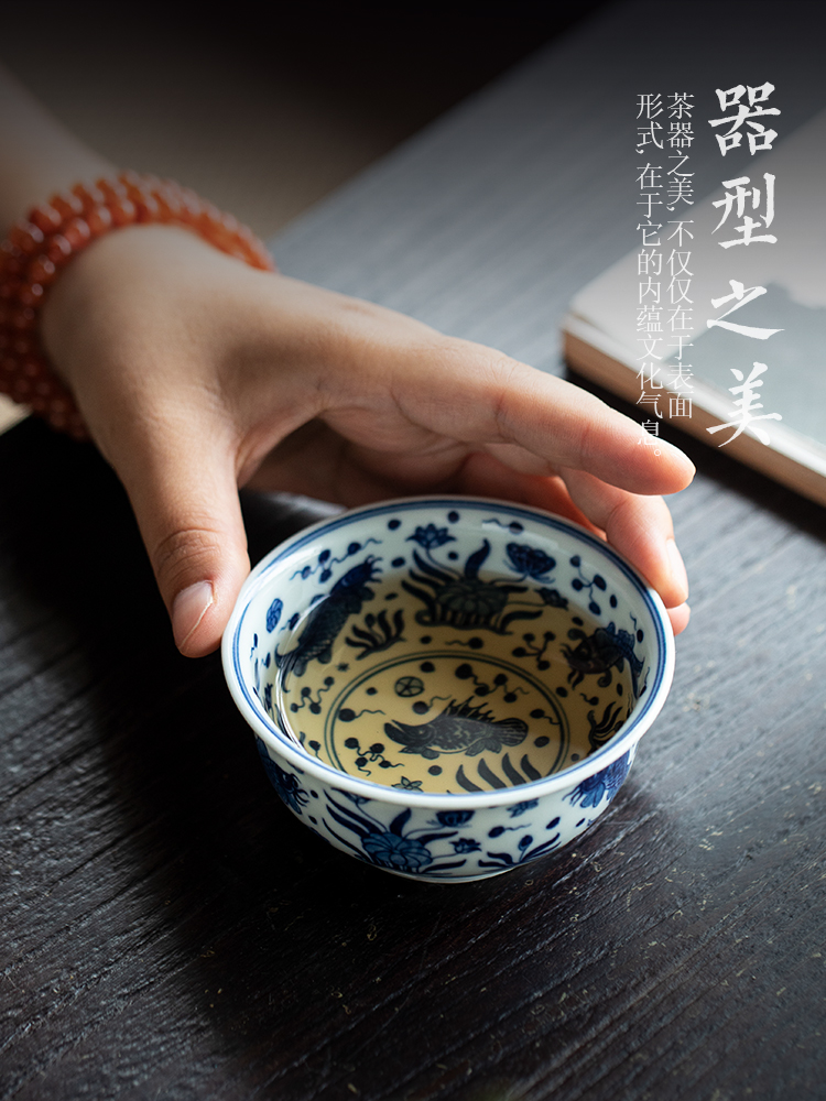 Jingdezhen full manual hand - made mackerel algal grain master cup with sample tea cup drawing personal cup kung fu tea set