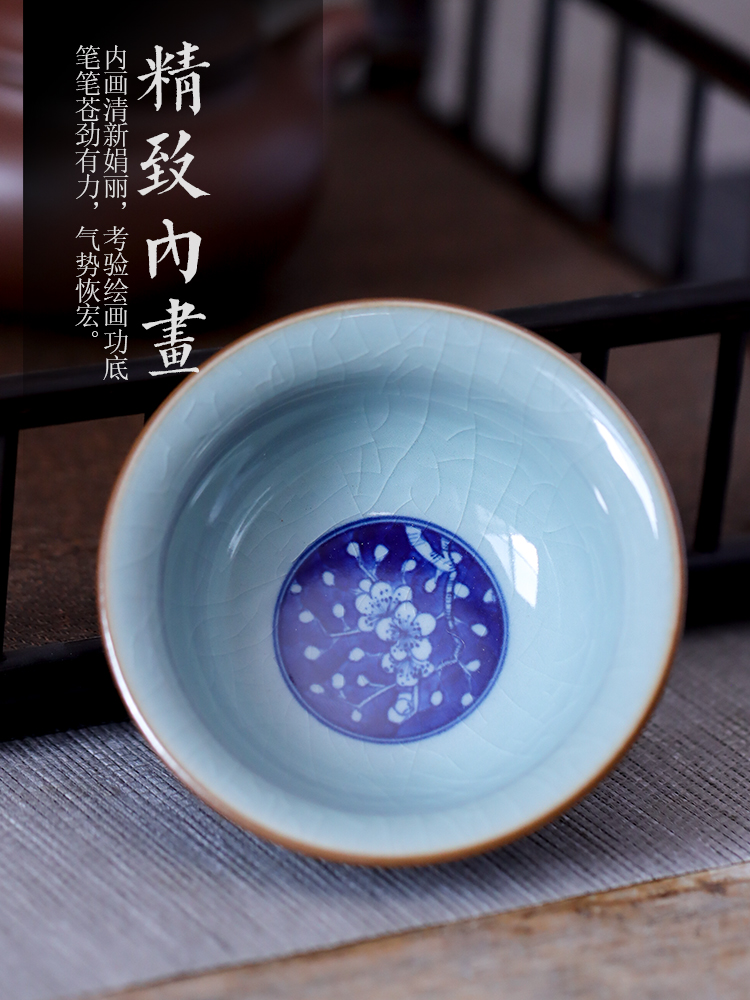 Jingdezhen ceramic single CPU hand - made blue ice MeiTao mud cup sample tea cup master cup pressure hand cup kung fu tea set