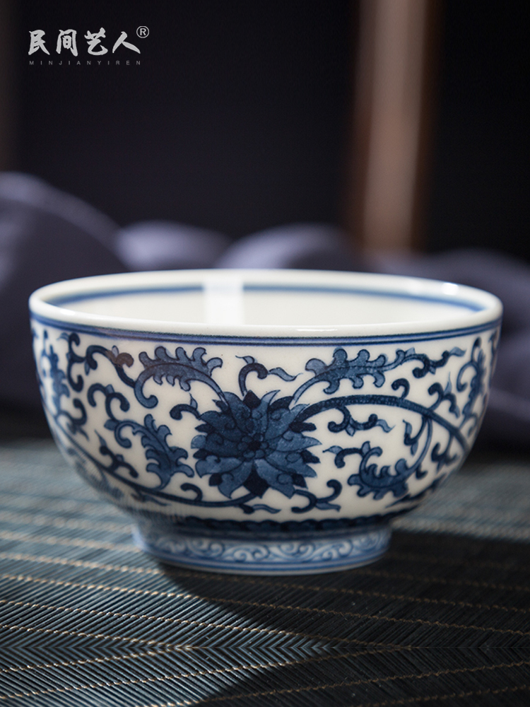 Hand - made master cup jingdezhen blue and white tie up branch line to use the kung fu tea cup bowl sample tea cup ceramic cup