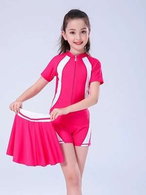 Đồ bơi trẻ em mới cho bé gái ngắn tay dính liền với trẻ lớn Học sinh ít bé gái mặc váy chống nắng bơi đồ bơi chuyên nghiệp - Bộ đồ bơi của Kid đồ bơi cho trẻ Bộ đồ bơi của Kid