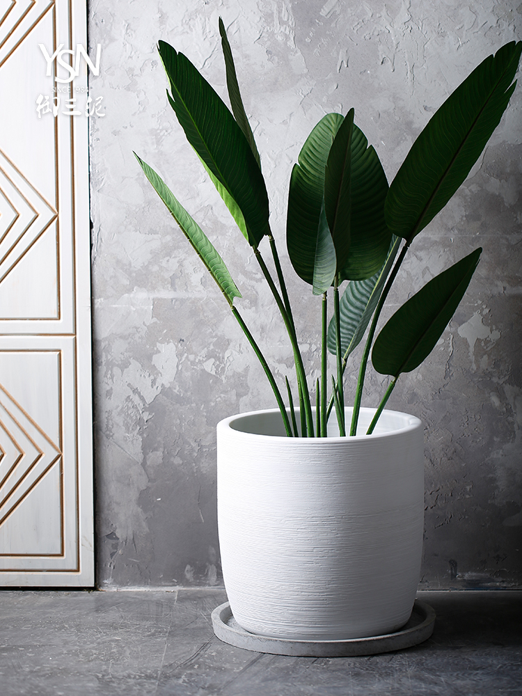 Royal three Nordic flowerpot contracted white mud large ceramic vase landing creative landscape forest villa indoor decoration