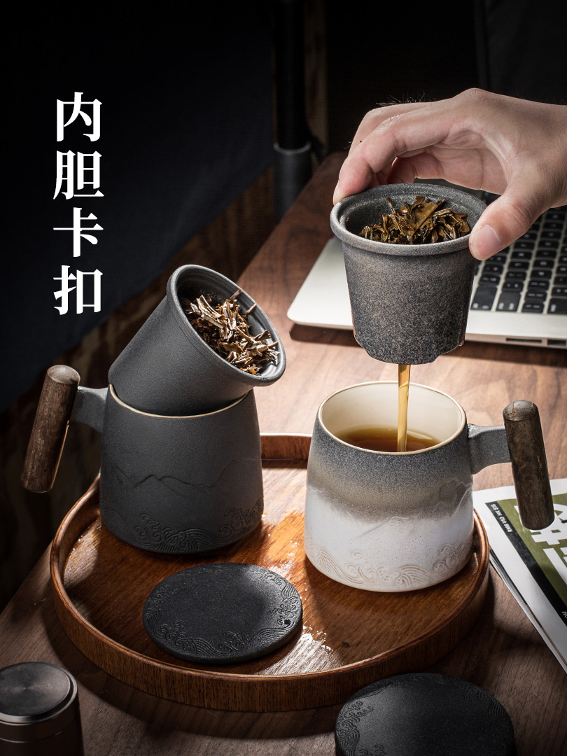 Shanhai line with cover filter tea cup office tea keller custom household glass ceramic tea cup
