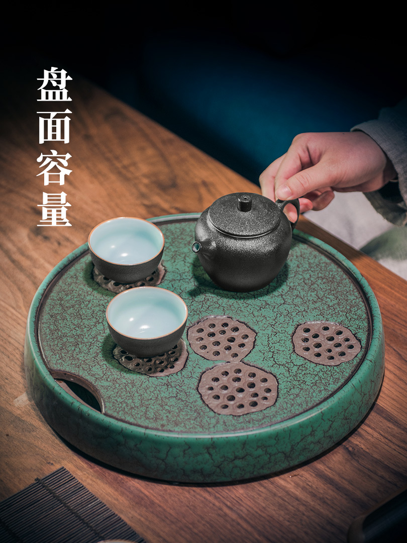 Lotus tea tray ceramic water dry tea table circular Chinese kung fu tea tray is contracted household tea tea