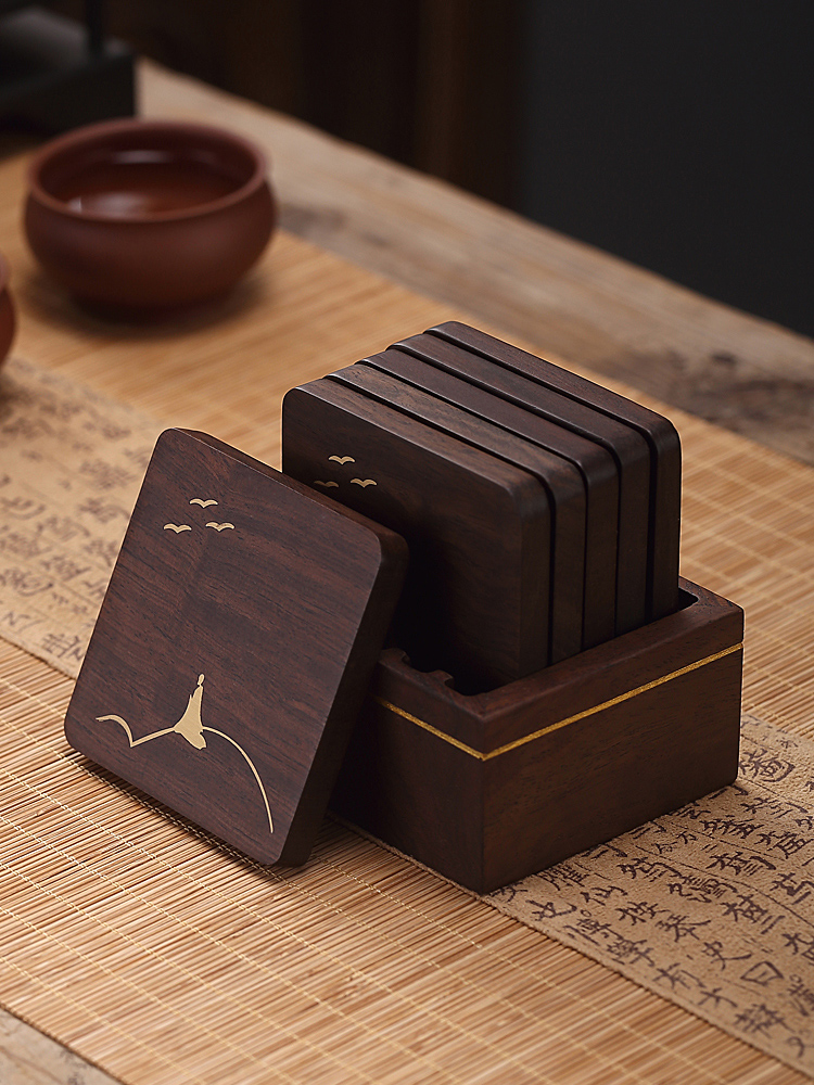 Morning high ebony cup holder with Japanese zen tea set creative accessories copper kung fu tea cup pad plate 6 tablets