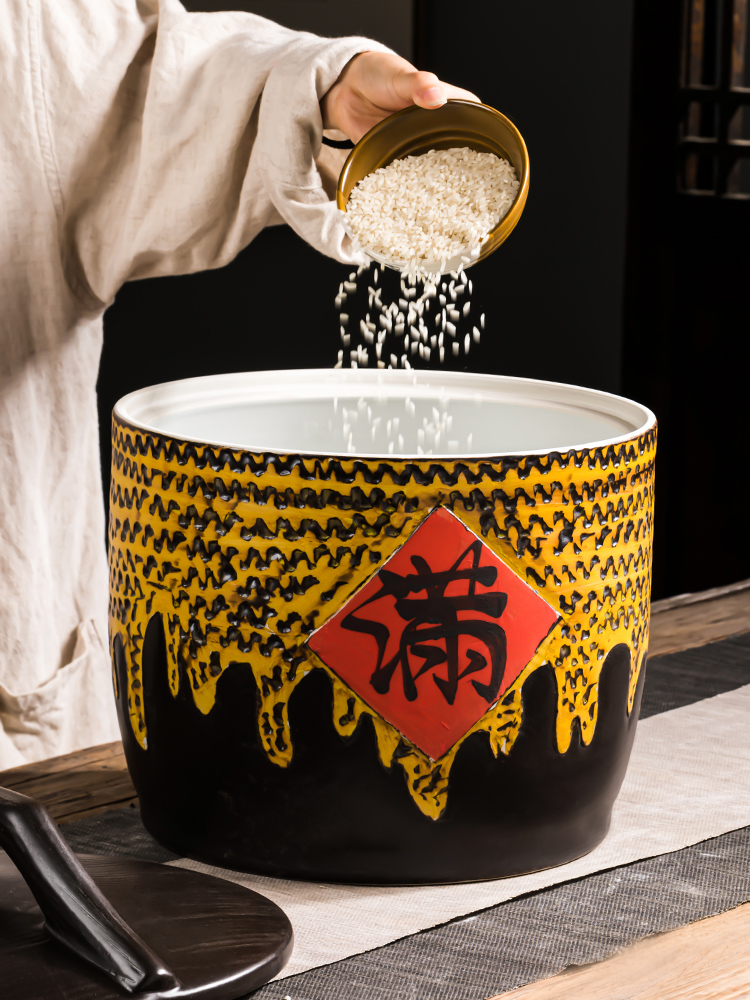 Jingdezhen ceramic barrel household with cover 10 jins 20 jins ricer box insect - resistant seal old vintage ricer box