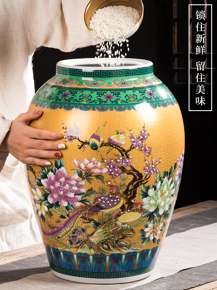 Jingdezhen ceramic barrel household moistureproof cylinder ricer box 50 kg pack restoring ancient ways with cover seal oil cylinder tank rice storage tank