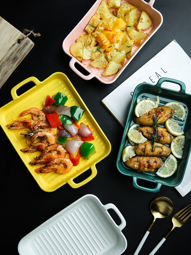 Ears cheese paella pan ceramic household rectangle oven baked kao bowl of creative web celebrity 0
