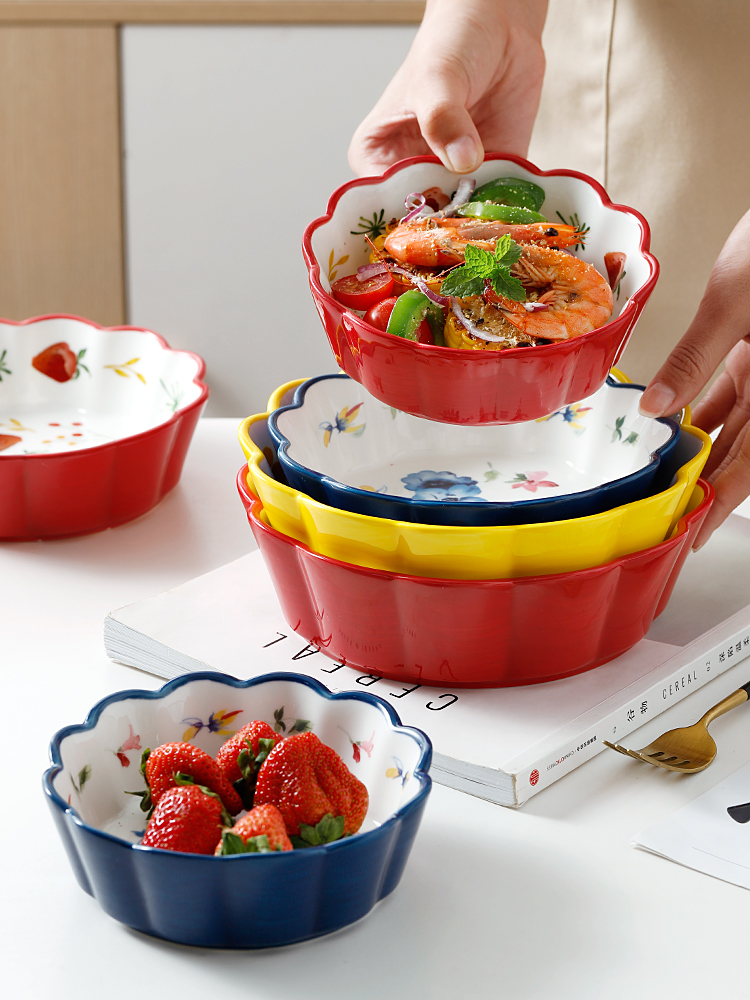 Japanese strawberries ceramic bowl household creative move dessert fruit salad bowl bowl of express young girl heart web celebrity tableware