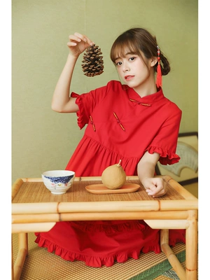 Bản gốc retro Trung Quốc màu đỏ mới sườn xám sửa đổi trang phục cô gái trẻ sinh viên thời trang nhỏ - Sản phẩm HOT