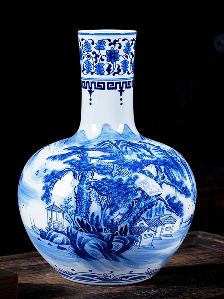 High hand made white mud of jingdezhen blue and white porcelain vase ceramics furnishing articles of Chinese style home decoration rich ancient frame sitting room