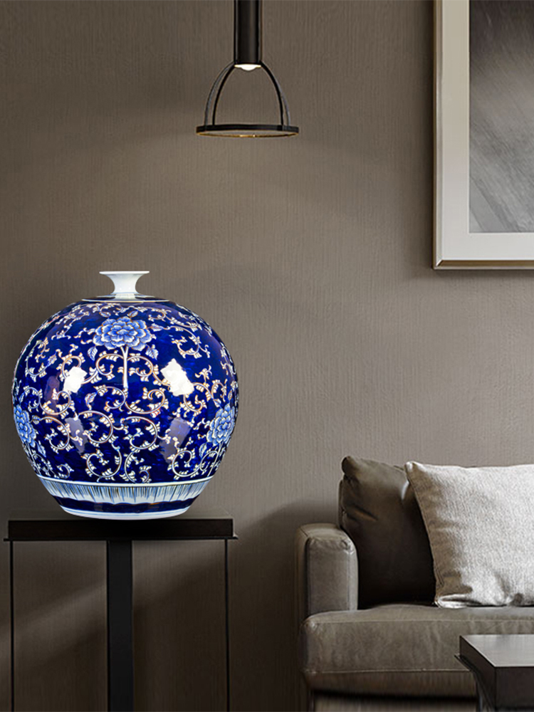 Jingdezhen chinaware paint hand - made pomegranate bottles of Chinese style living room office furnishing articles large blue and white porcelain vase