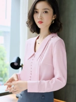 Áo sơ mi mùa thu 2019 mới của phụ nữ Hàn Quốc áo dài tay thời trang nước ngoài màu hồng voan rộng kích thước lớn - Áo sơ mi áo sơ mi hoa cúc