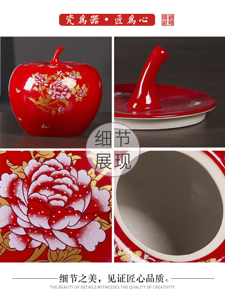 Jingdezhen ceramics on sweets China red apple storage tank is a thriving business wedding place, a large living room