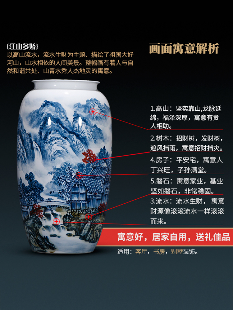 Jingdezhen ceramics hand blue and white porcelain vases, famous master ikebana furnishing articles of new Chinese style living room decorations