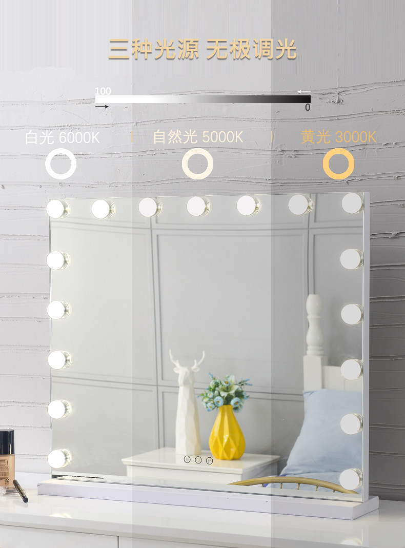 Gương trang điểm Mika có sạc đèn led để bàn cỡ lớn gương trang điểm lưới màu đỏ lấp đầy ánh sáng gương treo tường độ nét cao