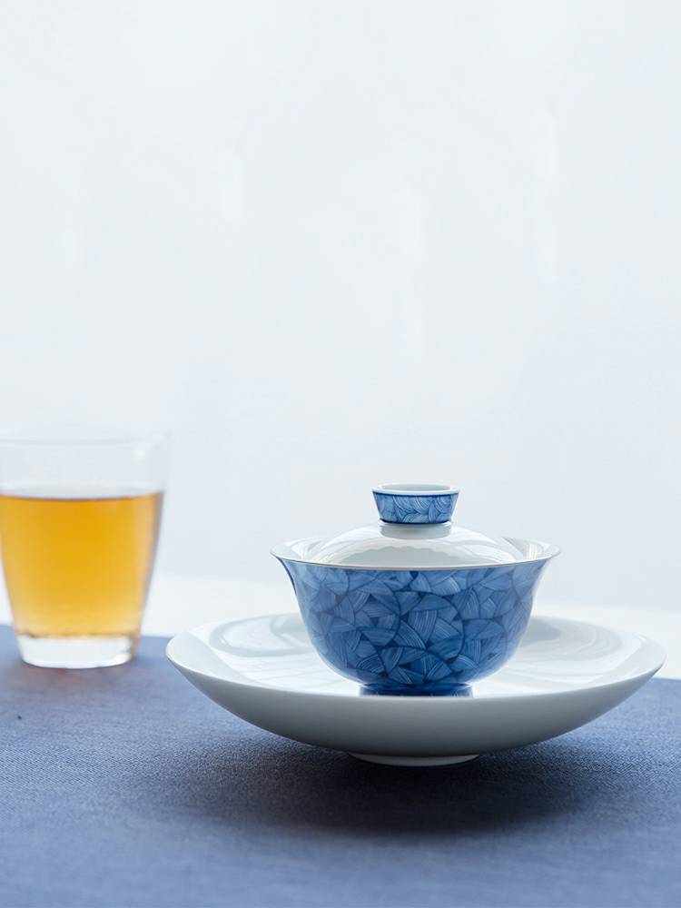 Jingdezhen hand - made tureen of blue and white porcelain teacup checking ceramic tureen tea tea bowl of tea gift set