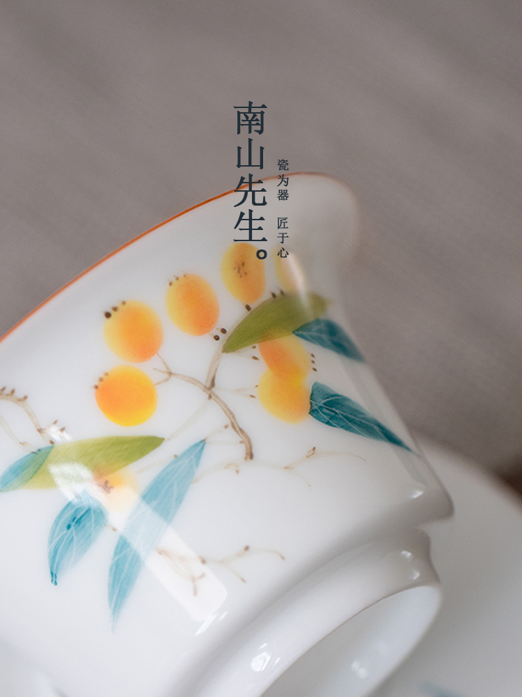 Mr Nan shan hand - made LuZhi tureen ceramic three tureen large kung fu tea bowl cups white porcelain tea set