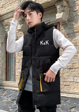 Ветровка мужская 男士中长款无袖棉服冬季潮流马甲219新款情侣砍肩袖羽绒马夹棉衣