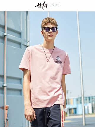 HLA JEANS时尚潮酷短袖T恤2018夏季男装趣