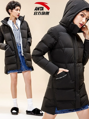 Anta down jacket nữ 2018 mùa đông Slim dài trùm đầu dày ấm trắng xuống áo khoác flagship chính hãng - Thể thao xuống áo khoác
