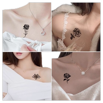 Dark tattoo stickers waterproof female long-lasting collarbone black rose flower simulation flower sexy small pattern scar cover sticker