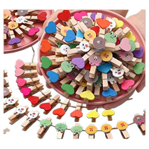 Color photo clip small wooden clip hanging photo wall decoration hemp rope clip rope lanyard photo wood wooden postcard album hanging wall rope mini love clip cute log color kindergarten