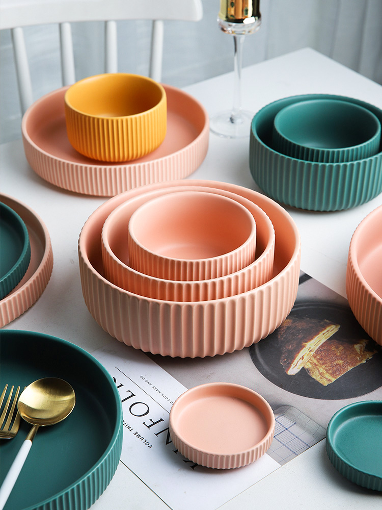 Selley Nordic pure color, matte enrolled porcelain tableware bowl dish tableware suit soup bowl rainbow such as bowl flavour dish suits for
