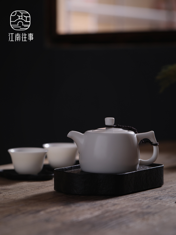 Jiangnan kung fu past little teapot from lard suet white jade household ceramic pot pot of single well bar pot teapot white porcelain