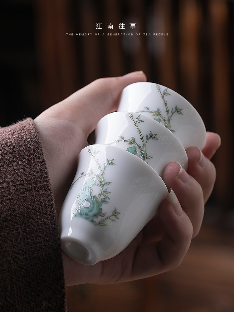 Jiangnan past dehua white porcelain hand - made tureen kung fu tea cups suit office household contracted portable suit