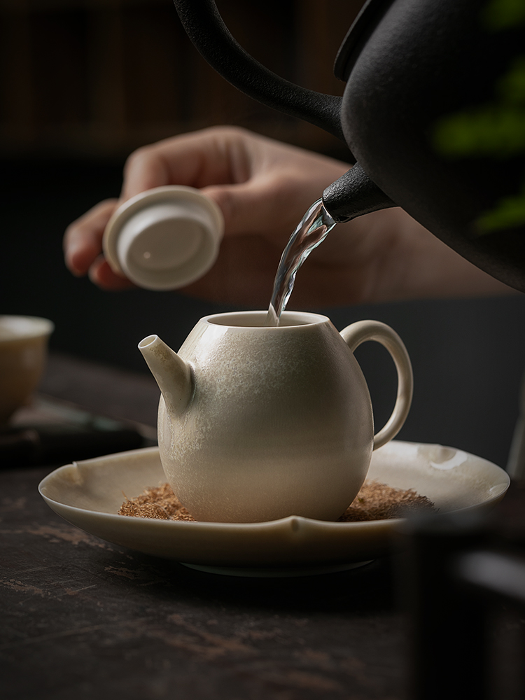 Jiangnan hand past the teapot suit household wood dust dragon egg pot ceramic kung fu tea set single pot little teapot