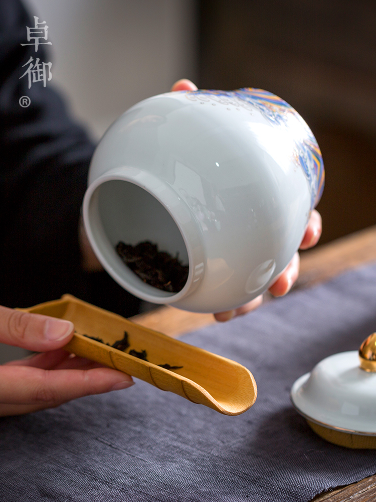 Zhuo royal pu - erh tea half jins seal storage tank a large household round as cans ceramic POTS of tea caddy fixings