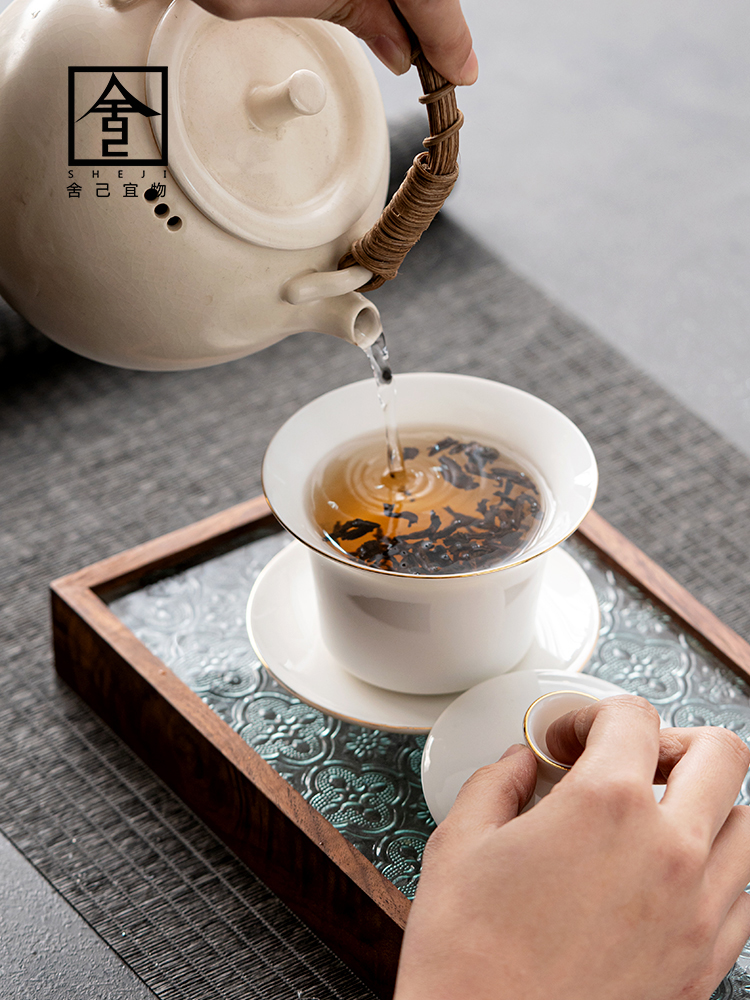 The Self - "appropriate content three to dehua white porcelain bowl tureen cup single contracted jade porcelain GaiWanCha kung fu tea set