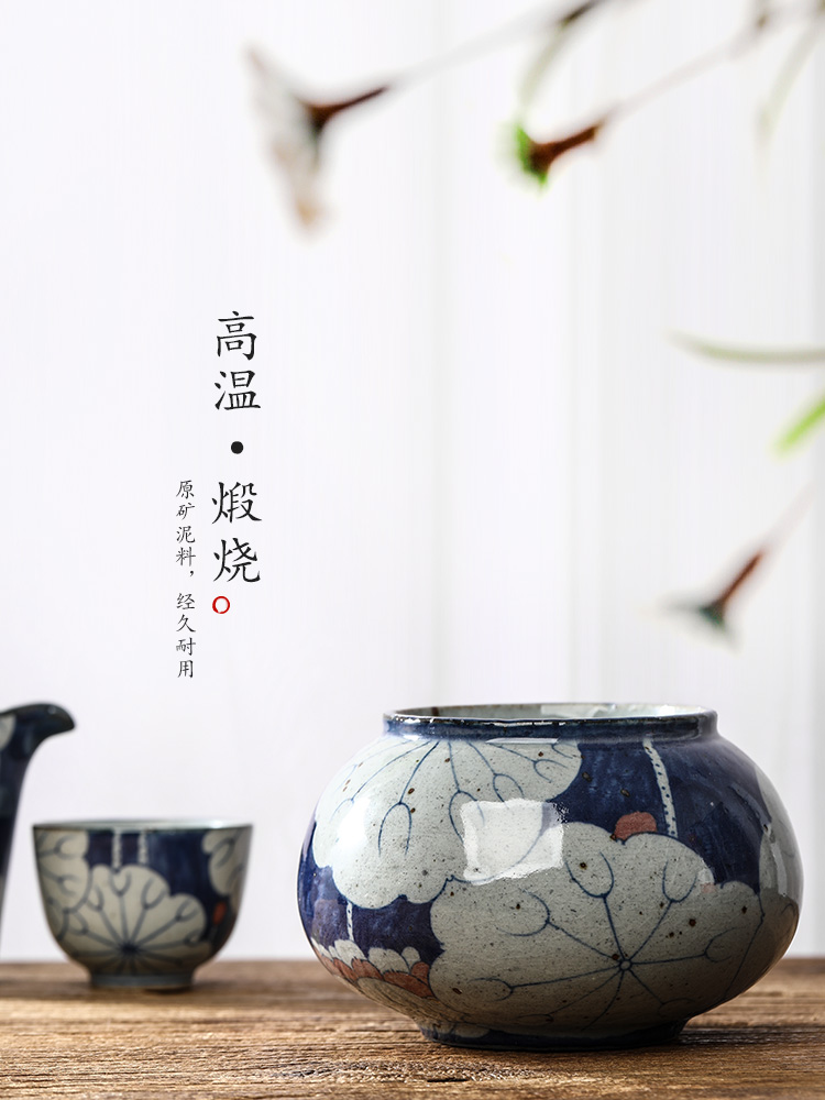 Pure manual jingdezhen blue and white wash hand made lotus tea wash water jar home writing brush washer ceramic accessories kung fu tea