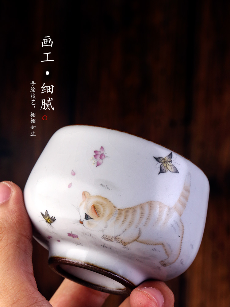 Jingdezhen hand - made kunfu tea cat sample tea cup your up cups master cup of pure manual "women 's cup ceramic tea set