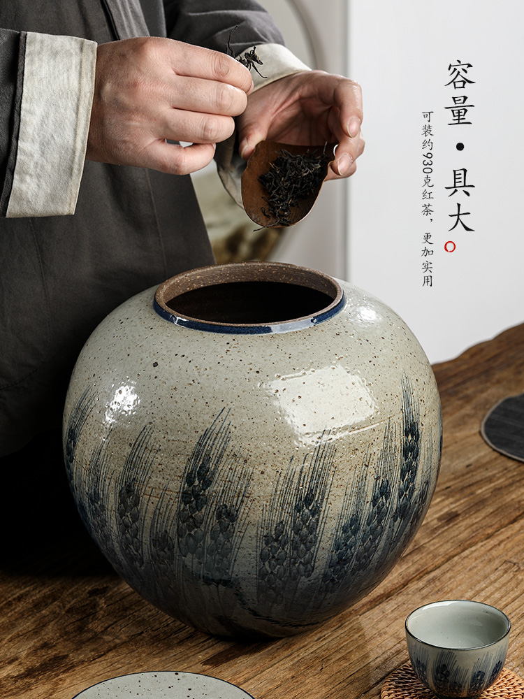 Jingdezhen blue and white caddy fixings hand - made ceramic checking clay large storage tanks seal tea pot of household utensils