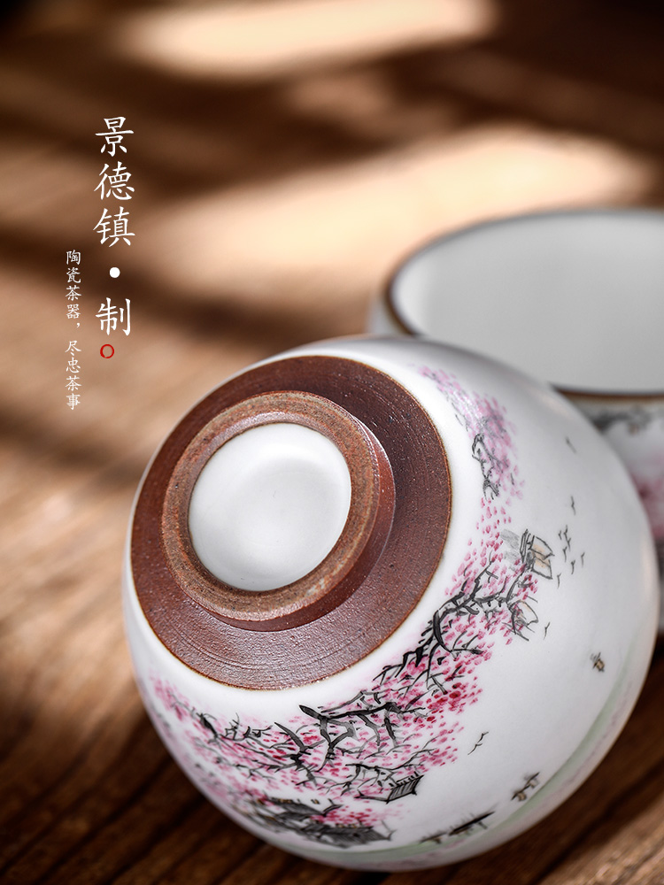 Jingdezhen tea master cup single cup pure manual your up hand - made ceramic sample tea cup tea peach blossom put, for a cup of tea