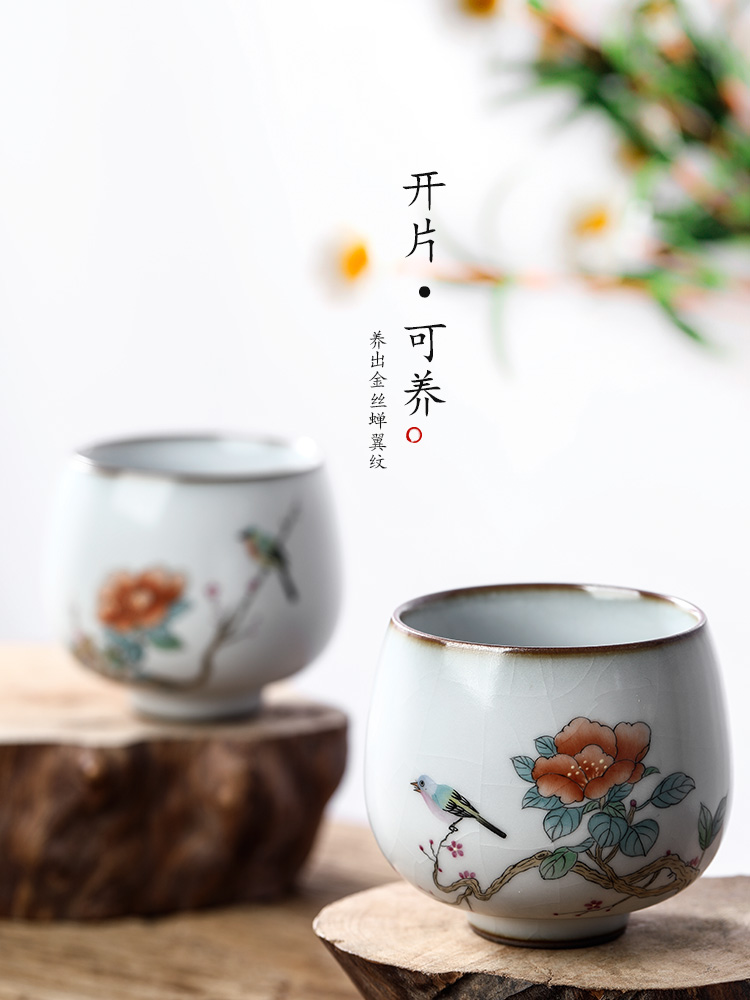 Ru up market metrix who jingdezhen kung fu tea cup single cup of pure manual ceramic sample tea cup only hand - made painting of flowers and tea set