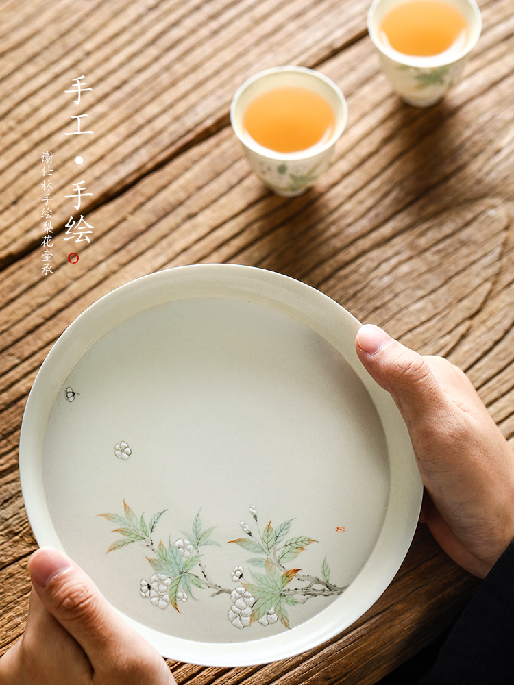 Jingdezhen hand - made ceramic tea tray was Japanese pot of bearing dry Taiwan pure manual color glaze retro pear flower tea accessories