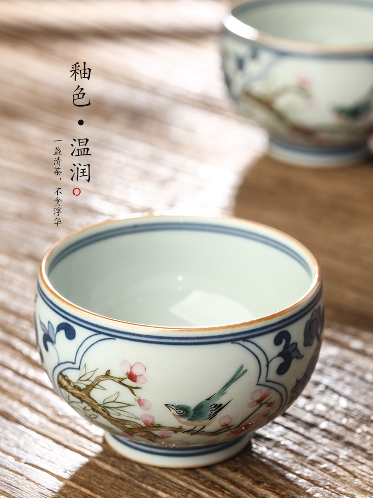 Xu, Jiaxing hand - made jingdezhen blue and white peach blossom put water point master cup single CPU checking ceramic kung fu tea set. A single